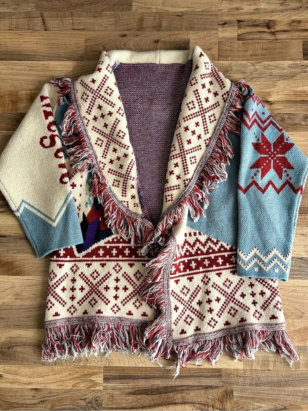 CIDER Megeve Après Ski Fringe Cardigan XS Alpine Nordic Fair Isle